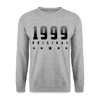 Original 1999 Geburtsjahr | Farbe änderbar | - Unisex Pullover - Weißgrau meliert - Vorne - Alina (178cm) & Michal (187cm)