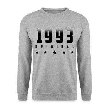 Original 1993 Geburtsjahr | Farbe änderbar | - Unisex Pullover - Weißgrau meliert - Vorne - Alina (178cm) & Michal (187cm)