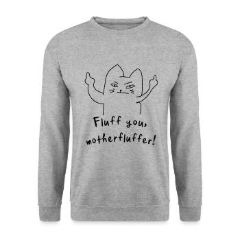 Fluff you Katze lustig - Unisex Pullover - Weißgrau meliert - Vorne - Alina (178cm) & Michal (187cm)