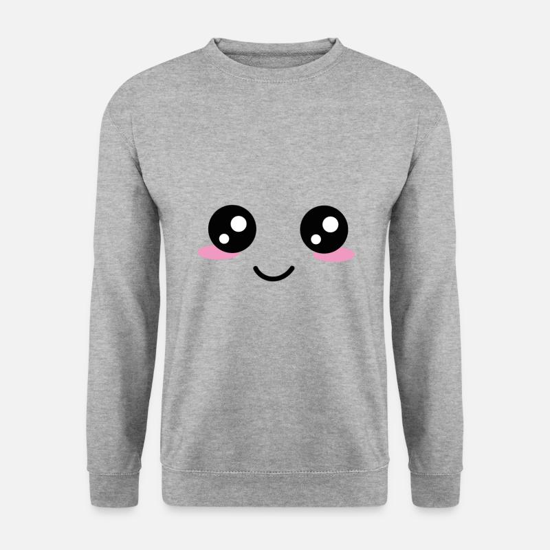 Kawaii Gesicht Augen - Unisex Pullover - Weißgrau meliert