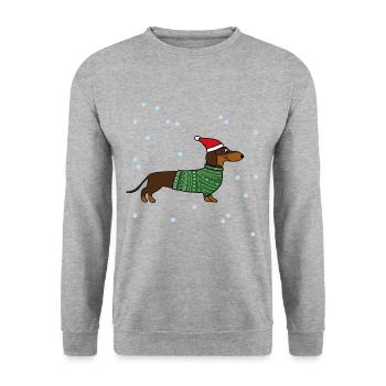 Weihnachten Hund Dackel Dachshund - Unisex Pullover - Weißgrau meliert - Vorne - Alina (178cm) & Michal (187cm)