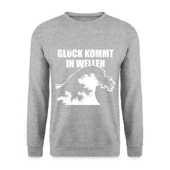 Glück kommt in Wellen - Unisex Pullover - Weißgrau meliert - Vorne - Alina (178cm) & Michal (187cm)