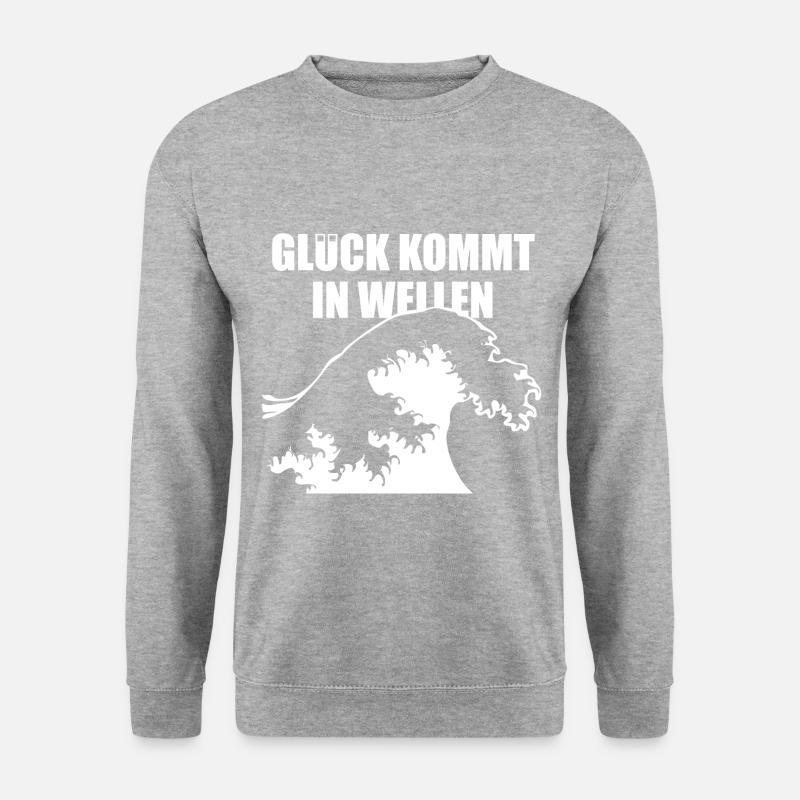 Glück kommt in Wellen - Unisex Pullover - Weißgrau meliert