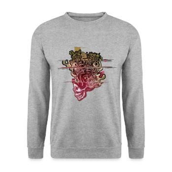 Skull Head Blown Glitch - Unisex Sweatshirt - salt & pepper - Front - Alina (178cm) & Michal (187cm)