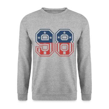 Nummer 98 USA - Unisex Pullover - Weißgrau meliert - Vorne - Alina (178cm) & Michal (187cm)