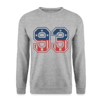 Numéro 93 États-Unis - Sweat-shirt Unisexe - gris chiné - Devant - Alina (178cm) & Michal (187cm)