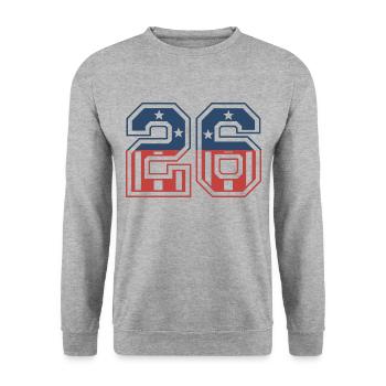Nummer 26 USA - Unisex Pullover - Weißgrau meliert - Vorne - Alina (178cm) & Michal (187cm)
