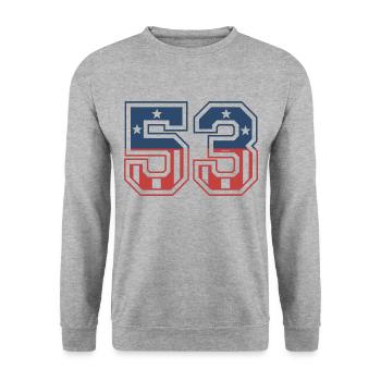 Nummer 53 USA - Unisex Pullover - Weißgrau meliert - Vorne - Alina (178cm) & Michal (187cm)