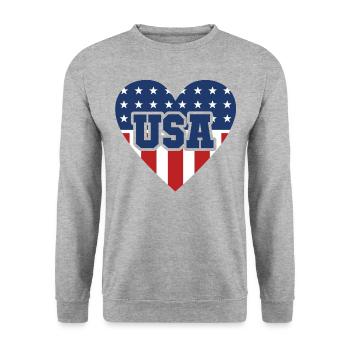 Usa Heart - Sweat-shirt Unisexe - gris chiné - Devant - Alina (178cm) & Michal (187cm)