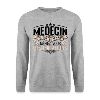 Médecin cadeau Médecin le vrai Médecin - Sweat-shirt Unisexe - gris chiné - Devant - Alina (178cm) & Michal (187cm)
