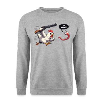 Euh MIAOU Drôle de ver chat poulet disant - Sweat-shirt Unisexe - gris chiné - Devant - Alina (178cm) & Michal (187cm)