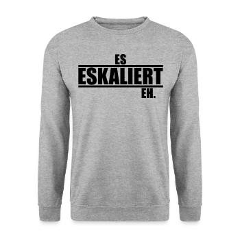 Es Eskaliert Eh lustige Sprüche - Unisex Pullover - Weißgrau meliert - Vorne - Alina (178cm) & Michal (187cm)