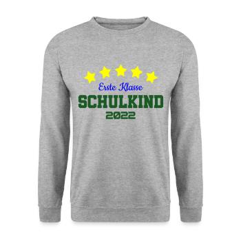 Farben änderbar | Erste Klasse Schulkind 2022 - Unisex Pullover - Weißgrau meliert - Vorne - Alina (178cm) & Michal (187cm)