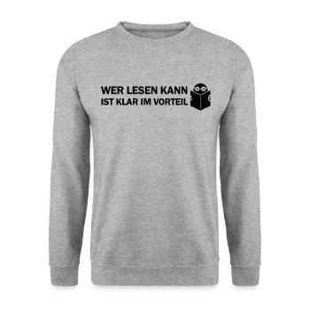 Wer lesen kann ist klar im Vorteil - Unisex Pullover - Weißgrau meliert - Vorne - Alina (178cm) & Michal (187cm)