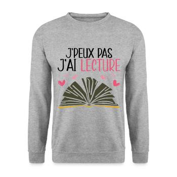 Je Peux Pas J'Ai Lecture - Sweat-shirt Unisexe - gris chiné - Devant - Alina (178cm) & Michal (187cm)