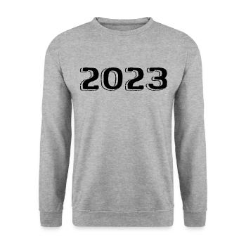 Millésime 2023 Naissance Anniversaire Rétro 2023 - Sweat-shirt Unisexe - gris chiné - Devant - Alina (178cm) & Michal (187cm)