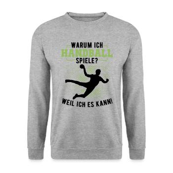 Warum ich Handball spiele? Weil ich es kann! - Unisex Pullover - Weißgrau meliert - Vorne - Alina (178cm) & Michal (187cm)