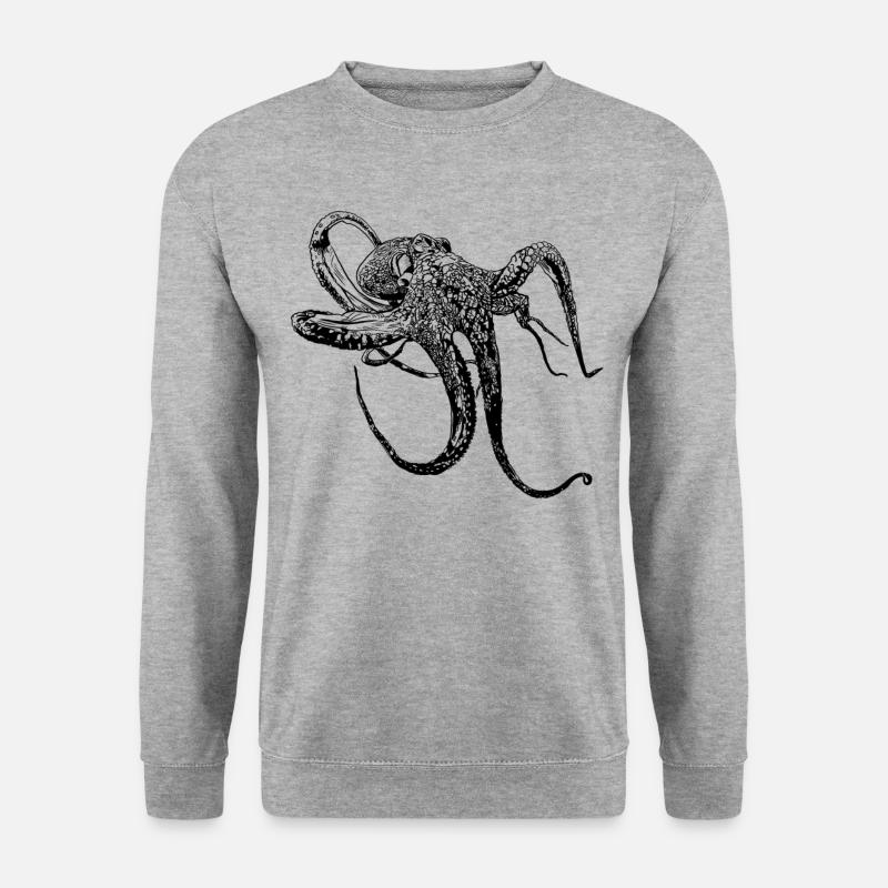 OCTOPUS Kraken gezeichnet Geschenk Tauchen Urlaub - Unisex Pullover - Weißgrau meliert
