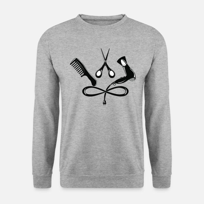 Friseur Friseure Salon Kamm, Schere, Föhn - Unisex Pullover - Weißgrau meliert