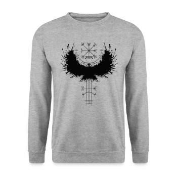 Odin Rabe Wikinger Kompass Vegvisir - Unisex Pullover - Weißgrau meliert - Vorne - Alina (178cm) & Michal (187cm)