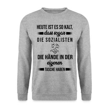 Sozialismus Kapitalismus lustiger Spruch Geschenk - Unisex Pullover - Weißgrau meliert - Vorne - Alina (178cm) & Michal (187cm)