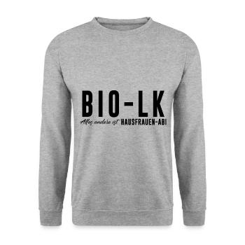 Bio LK Alles andere ist Hausfrauen Abi - Unisex Pullover - Weißgrau meliert - Vorne - Alina (178cm) & Michal (187cm)