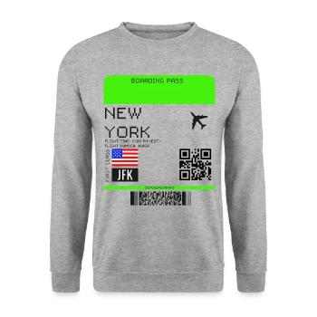 Boarding Pass New York NYC Flugticket - Unisex Pullover - Weißgrau meliert - Vorne - Alina (178cm) & Michal (187cm)