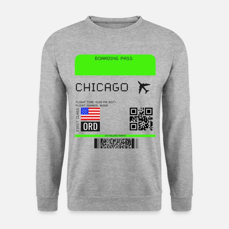 Boarding Pass Chicago Flugticket - Unisex Pullover - Weißgrau meliert