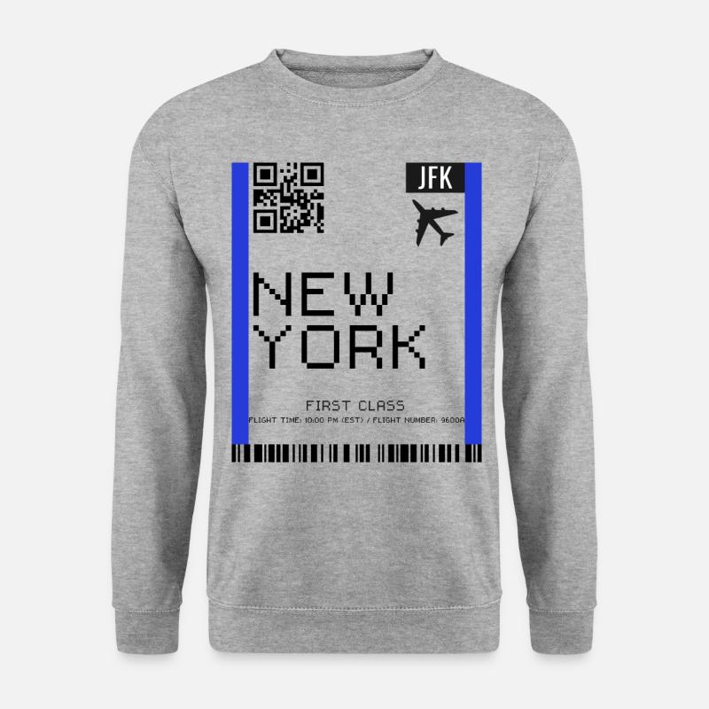 Boarding Pass New York NYC Flugticket - Unisex Pullover - Weißgrau meliert
