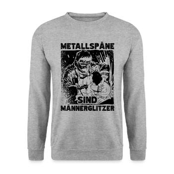 Metallspäne Sind Männerglitzer Metallbauer - Unisex Pullover - Weißgrau meliert - Vorne - Alina (178cm) & Michal (187cm)