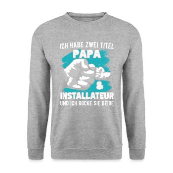 Installateur Papa Geschenk Heizungsbauer Klempner - Unisex Pullover - Weißgrau meliert - Vorne - Alina (178cm) & Michal (187cm)