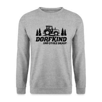 Landwirt Dorfkind & Stolz drauf Dorfkinder Spruch - Unisex Pullover - Weißgrau meliert - Vorne - Alina (178cm) & Michal (187cm)