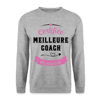 Certifiée meilleure coach du monde - Sweat-shirt Unisexe - gris chiné - Devant - Alina (178cm) & Michal (187cm)