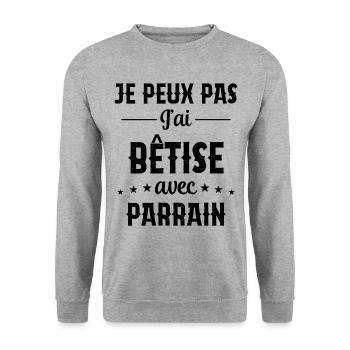 Je Peux Pas J'Ai Bêtise Avec Parrain - Sweat-shirt Unisexe - gris chiné - Devant - Alina (178cm) & Michal (187cm)