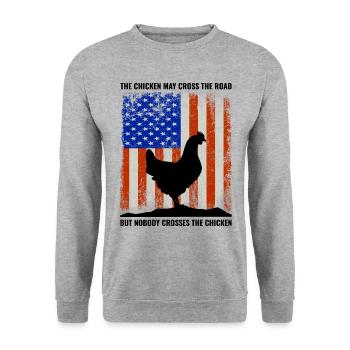 4. Juli Amerikanische Flagge USA Chicken Lover Farmer - Unisex Pullover - Weißgrau meliert - Vorne - Alina (178cm) & Michal (187cm)