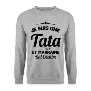 Je Suis Une Tata et Marraine Qui Déchire - Sweat-shirt Unisexe - gris chiné - Devant - Alina (178cm) & Michal (187cm)
