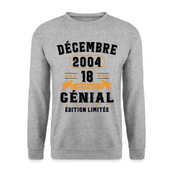18 Ans Anniversaire Vintage Né(e) en Décembre 2004 - Sweat-shirt Unisexe - gris chiné - Devant - Alina (178cm) & Michal (187cm)