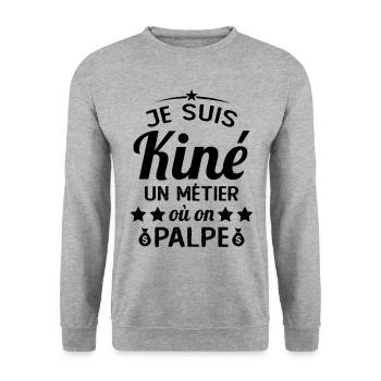 Cadeau Je suis Kiné Humour Citation - Sweat-shirt Unisexe - gris chiné - Devant - Alina (178cm) & Michal (187cm)