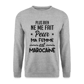 Rien ne me fait peur ma femme est Marocaine - Sweat-shirt Unisexe - gris chiné - Devant - Alina (178cm) & Michal (187cm)
