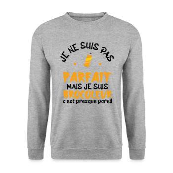 pas parfait mais je suis bricoleur - Sweat-shirt Unisexe - gris chiné - Devant - Alina (178cm) & Michal (187cm)