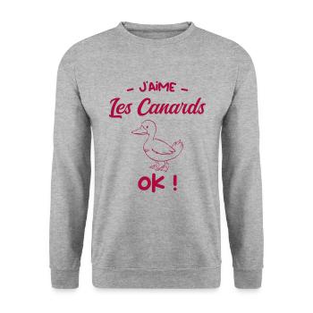J’aime les canards ok ?! - Sweat-shirt Unisexe - gris chiné - Devant - Alina (178cm) & Michal (187cm)