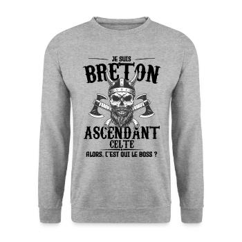 BRETON ascendant Breton la Bretagne !! - Sweat-shirt Unisexe - gris chiné - Devant - Alina (178cm) & Michal (187cm)