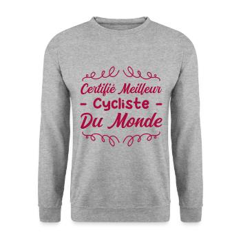 CERTIFIÉ MEILLEUR CYCLISTE DU MONDE - Sweat-shirt Unisexe - gris chiné - Devant - Alina (178cm) & Michal (187cm)