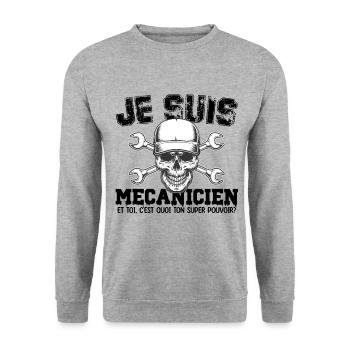 Je suis mécanicien super pouvoir - Sweat-shirt Unisexe - gris chiné - Devant - Alina (178cm) & Michal (187cm)