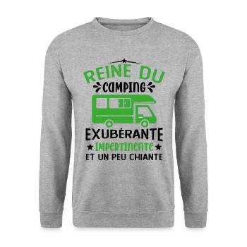 La Reine Du Camping Campeuse Cadeau Campeur Femme - Sweat-shirt Unisexe - gris chiné - Devant - Alina (178cm) & Michal (187cm)