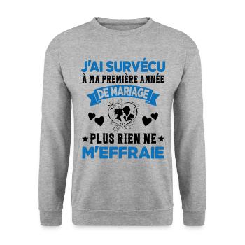 Ma Première Année De Mariage Humour Cadeau - Sweat-shirt Unisexe - gris chiné - Devant - Alina (178cm) & Michal (187cm)