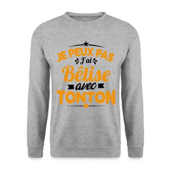 JE PEUX PAS J'AI BETISE AVEC TONTON - Sweat-shirt Unisexe - gris chiné - Devant - Alina (178cm) & Michal (187cm)