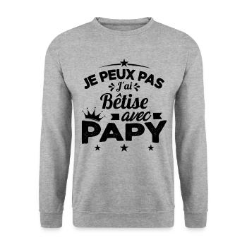 Je peux pas J'ai Bêtise Avec Papy Cadeau - Sweat-shirt Unisexe - gris chiné - Devant - Alina (178cm) & Michal (187cm)