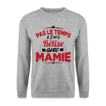 Pas le temps j'ai Bêtise avec Mamie - Sweat-shirt Unisexe - gris chiné - Devant - Alina (178cm) & Michal (187cm)