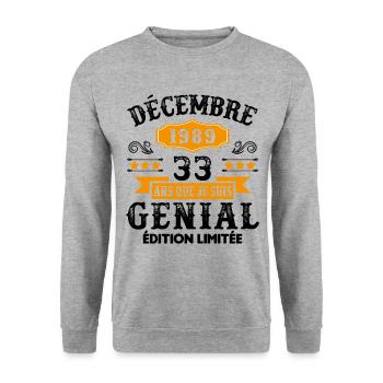 33 Ans Anniversaire Vintage En Décembre 1989 - Sweat-shirt Unisexe - gris chiné - Devant - Alina (178cm) & Michal (187cm)